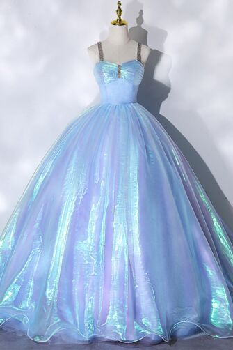 Rhinestone Straps, Sweetheart Bodice, Holographic Organza