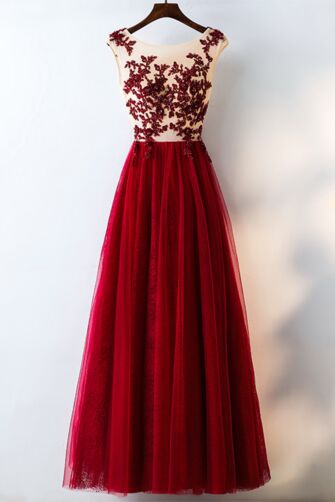 Sleeveless Lace-Appliqué Top, Floor-Length Tulle
