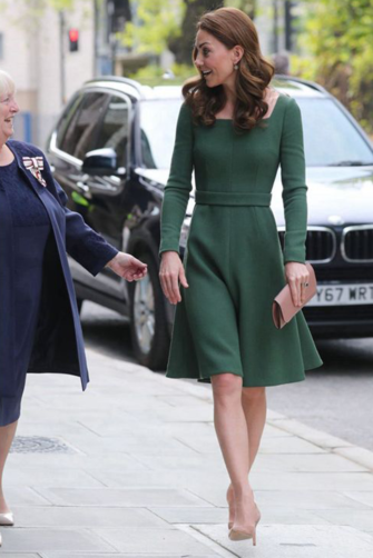 Evergreen Poise – Kate Middleton New Centre of Excellence Opening–Inspired Square-Neck A-Line Knee-Length Dress
