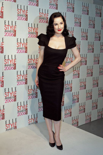 Vintage Noir – Dita Von Teese ELLE Style Awards–Inspired Square-Neck Cap-Sleeve Midi Sheath Dress