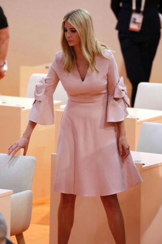 Summit Soirée – G20 Summit 2017–Inspired Blush Pink Bow-Sleeve V-Neck A-Line Dress