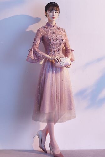 Garden Glow Mandarin-Collar Dress