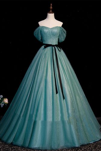 Emerald Moonlight Off-Shoulder Gown