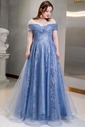 Moonlit Blue Glitter A-Line Evening Dress