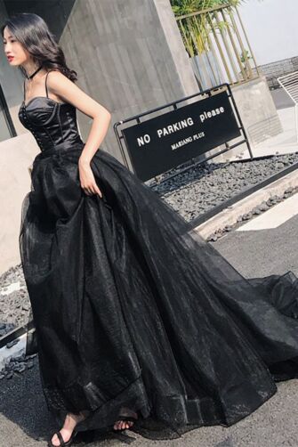 Raven Elegance Satin-Bustier Evening Dress