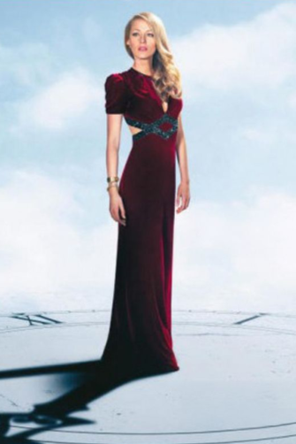 Enchanted Time Blake Lively Age Of Adaline Burgundy Velvet Cutout Celebrity Formal Prom Dress