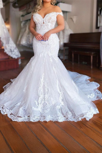 Off-the-Shoulder Lace Mermaid  with Long Train for Formal Events