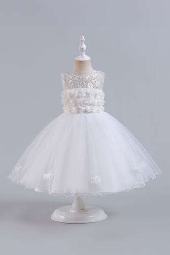 Delicate White Lace and Floral Embellished Tulle Dress