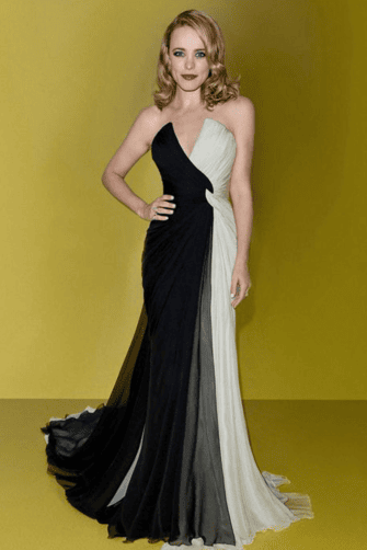 Rachel McAdams Black and White Strapless Chiffon Celebrity Evening Formal Prom Dress