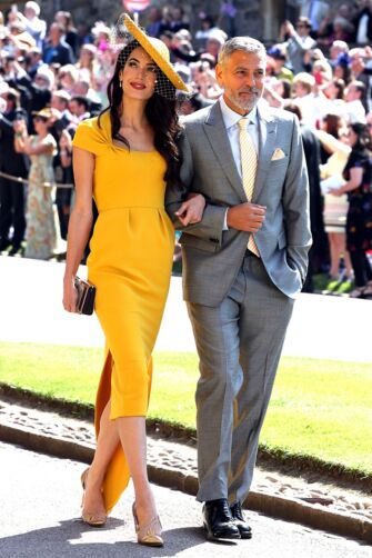 Sunshine Elegance Amal Clooney Inspired Yellow Asymmetrical Midi Sheath Celebrity Formal Prom Dress Royal Wedding