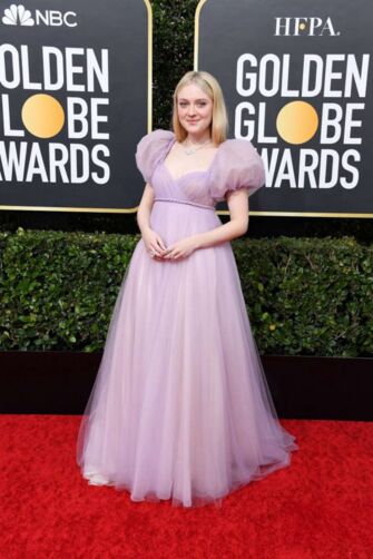 Dakota Fanning Lilac Tulle Long Formal Prom Celebrity Dress Golden Globes 2020