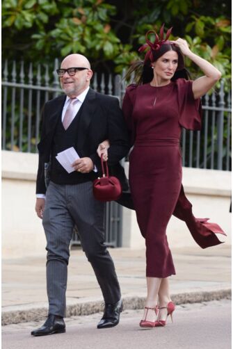 Burgundy Puff Sleeve Celebrity Wedding Guest Dress Princess Eugenie
