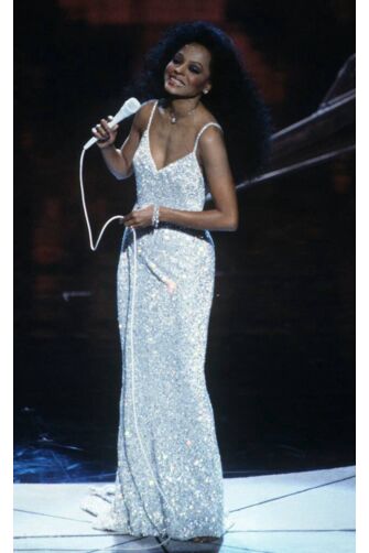 Diana Ross Inspired Silver Sequin Spaghetti Straps V-neck Celebrity Dress Oscars 1985