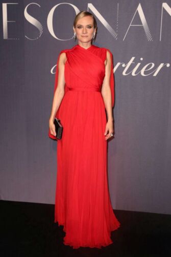 Diane Kruger Red Chiffon Formal Prom Celebrity Dress Cartier High Jewelry Launch