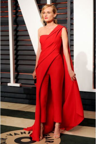 Scarlet Poise – Diane Kruger Vanity Fair-Inspired Strapless Cape Jumpsuit