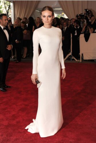 Pure Radiance – Diane Kruger Met Gala 2010–Inspired White Long-Sleeve Column Gown