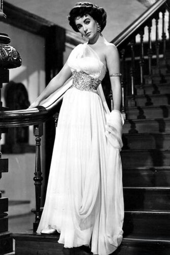 Elizabeth Taylor White One-shoulder Chiffon Celebrity Evening Dress in Movie "Elephant Walk"