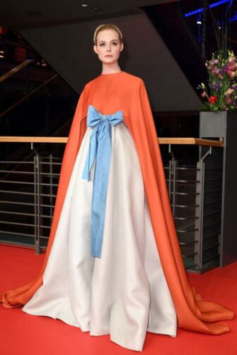 Elle Fanning Orange Cape Celebrity Formal Evening Dress Berlin Film Festival 2018