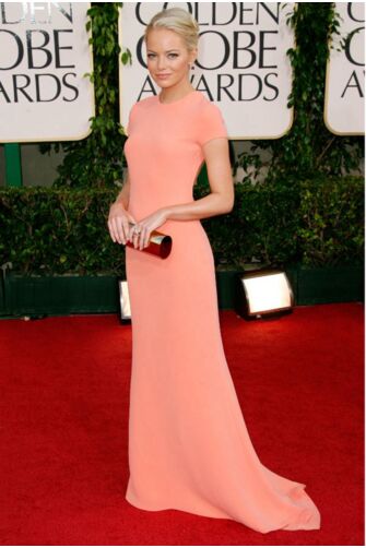 Emma Stone Peach Backless Sheath Red Carpet Formal Prom Celebrity Dress Golden Globes 2011