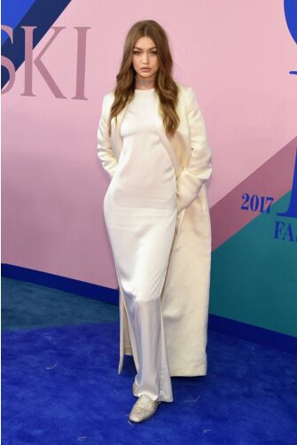 Gigi Hadid Inspired White Formal Evening Celebrity Dress with Coat CFDA Awards 2017
