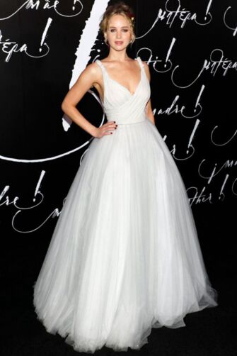 Jennifer Lawrence White V-neck Tulle Ball Gown Formal Dress Mother! Premiere