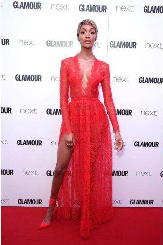 Jourdan Dunn Red Lace V Neck A Line Celebrity Dress Glamour Women of the Year 2017
