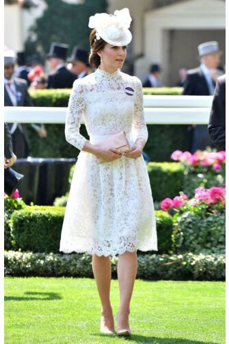 Kate Middleton Inspired White Lace Cocktail Party Celebrity Dress Royal Ascot 2017