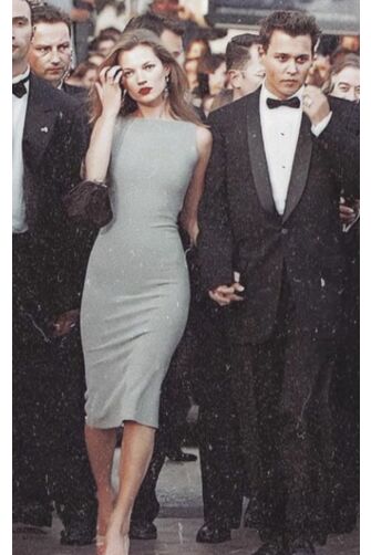 Kate Moss Inspired Short Gray Midi Cocktail Party Celebrity Dress Cannes 1997