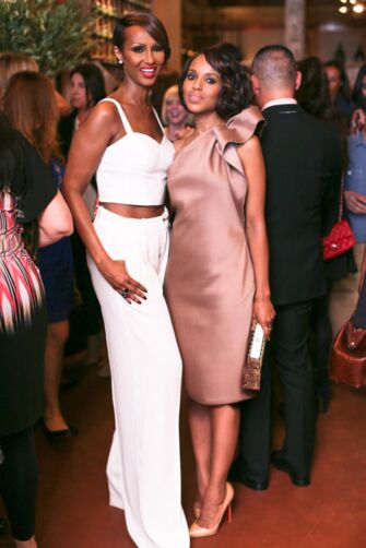 Blush Whisper – Kerry Washington One-Shoulder Mauve Satin Sheath Dress
