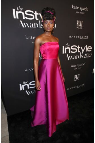 Kiki Layne Fuchsia and Purple Strapless Satin Dress InStyle Awards 2019