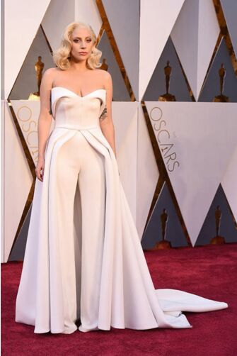 Lady Gaga White Strapless Jumpsuit Oscars 2016