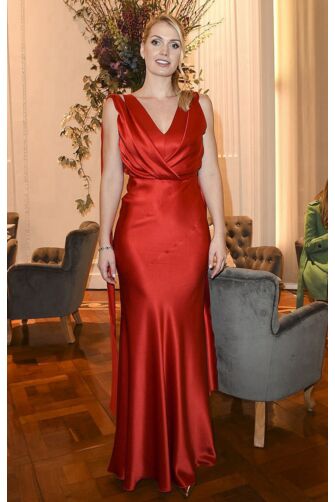 Lady Kitty Spencer Inspired Red V-neck Satin Formal Prom Evening Celebrity Dress