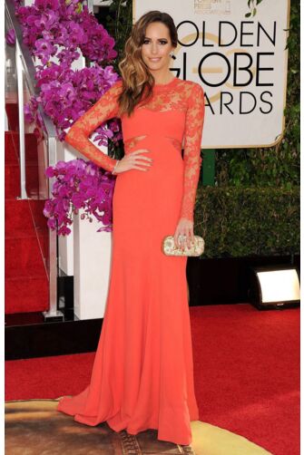 Louise Roe Orange Lace Celebrity Formal Prom Dress Golden Globes 2014