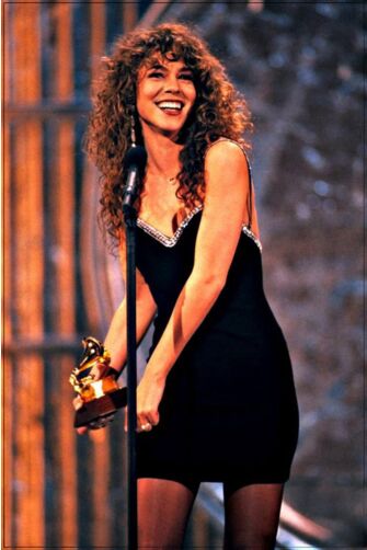 Mariah Carey Black Spaghetti Strap Cocktail Dress Grammys 1991
