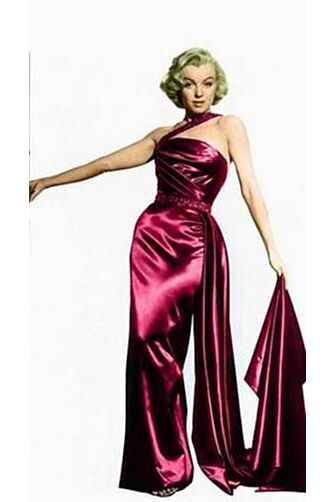 Silk Siren – Marilyn Monroe “How to Marry a Millionaire”–Inspired Burgundy Satin Halter Jumpsuit