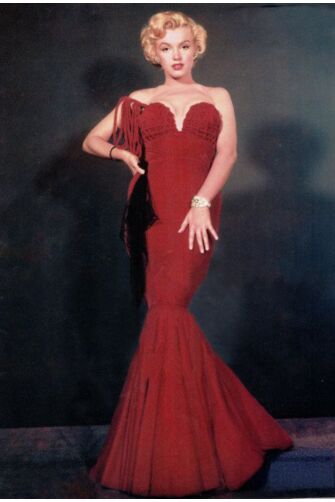 Marilyn Monroe Red Velvet Mermaid 1950s Celebrity Evening Dress Henrietta Awards