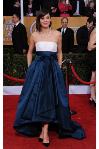 Marion Cotillard Blue and White Satin Formal Prom Dress SAG Awards 2013