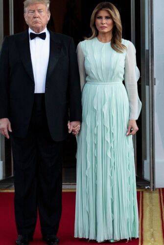 Melania Trump Inspired Blue Chiffon Long-sleeve Ruffled Formal Prom Celebrity Dress