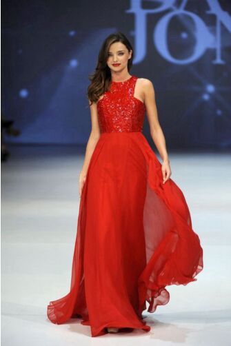 Miranda Kerr Red Sequin Chiffon Formal Prom Celebrity Dress David Jones Show