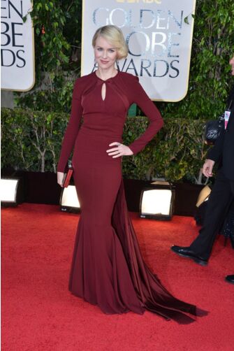 Naomi Watts Burgundy Long-sleeve Mermaid Formal Dress Golden Globes 2013  