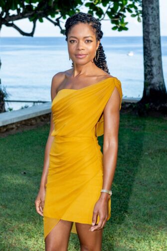 Amber Allure – No Time to Die–Inspired Mustard One-Shoulder Draped Cocktail Dress