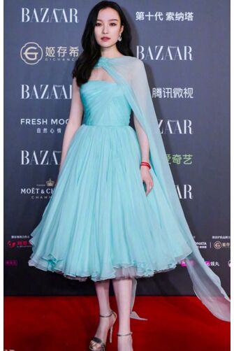 Ni Ni Blue Strapless Chiffon Dress Harper’s Bazaar Charity Gala 2019