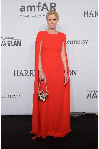 Nicky Hilton Inspired Red Cape Celebrity Formal Evening Dress amfAR New York Gala