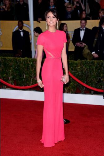 Nina Dobrev Fuchsia Pink Short Sleeve Formal Celebrity Dress SAG Awards 2013