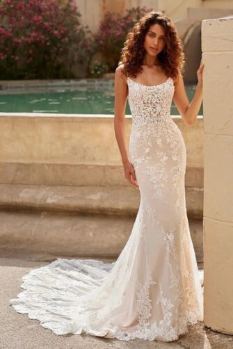 Lace Mermaid Gown with Long Train for Evening Events