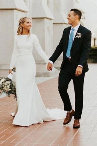 Long-Sleeve High-Neck Mermaid Gown with Long Train for Formal Events