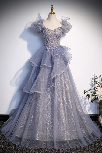 Enchanting Lavender Sequin Gown with Ruffled Tulle Skirt – Perfect for Formal Events
