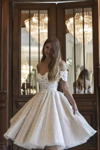 Off-the-Shoulder Lace Bodice Sparkle Tulle Ball Gown for Formal Events