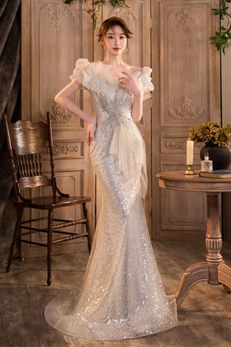 Glimmering Elegance Tulle and Sequin Evening Gown