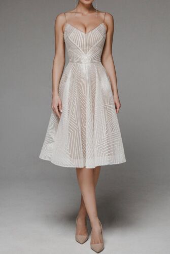 Spaghetti Strap Sweetheart A-Line Sequin Midi Dress